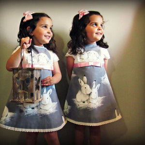 Toddler Baby Girls Short Sleeve Lace Easter Day Rabbit Print Dress Clothes