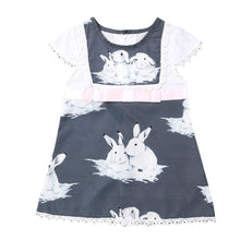 Load image into Gallery viewer, Toddler Baby Girls Short Sleeve Lace Easter Day Rabbit Print Dress Clothes