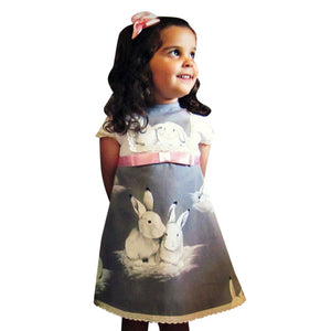 Toddler Baby Girls Short Sleeve Lace Easter Day Rabbit Print Dress Clothes