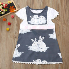 Load image into Gallery viewer, Toddler Baby Girls Short Sleeve Lace Easter Day Rabbit Print Dress Clothes